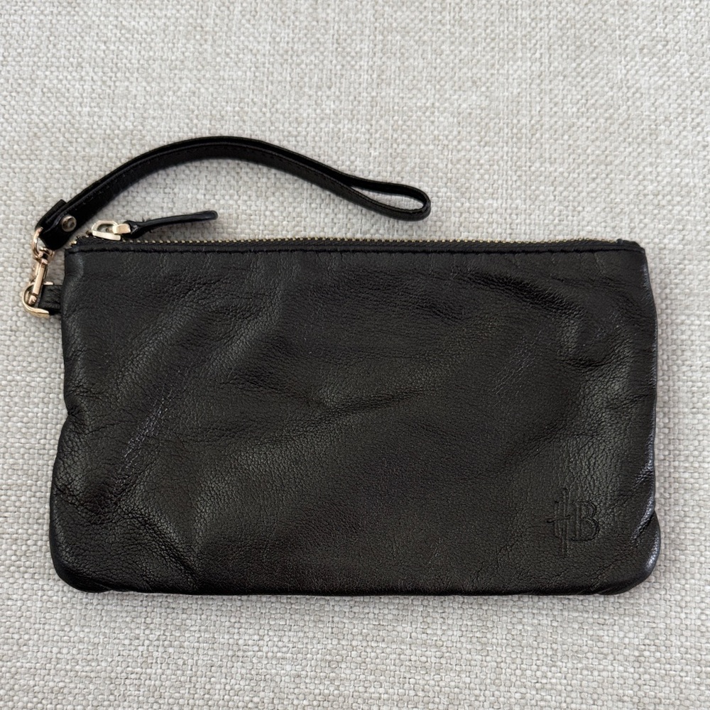 Black Leather Wristlet Clutch
